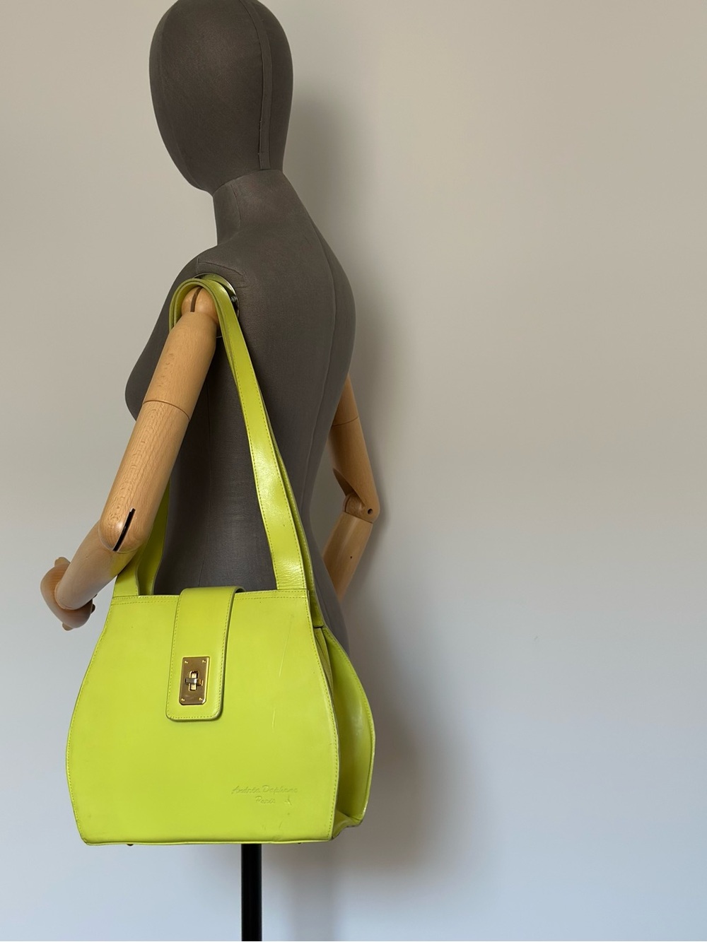 Y2K Lime Green Shoulder Bag Structured Handbag Gold Hardware